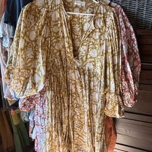 Daughters of India Mustard and Cream Floral Tunic